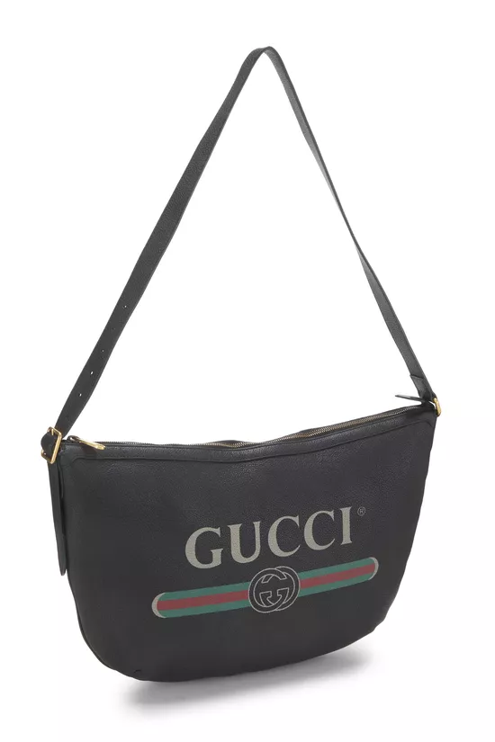 Black Leather Logo Half Moon Hobo, , large image number 1