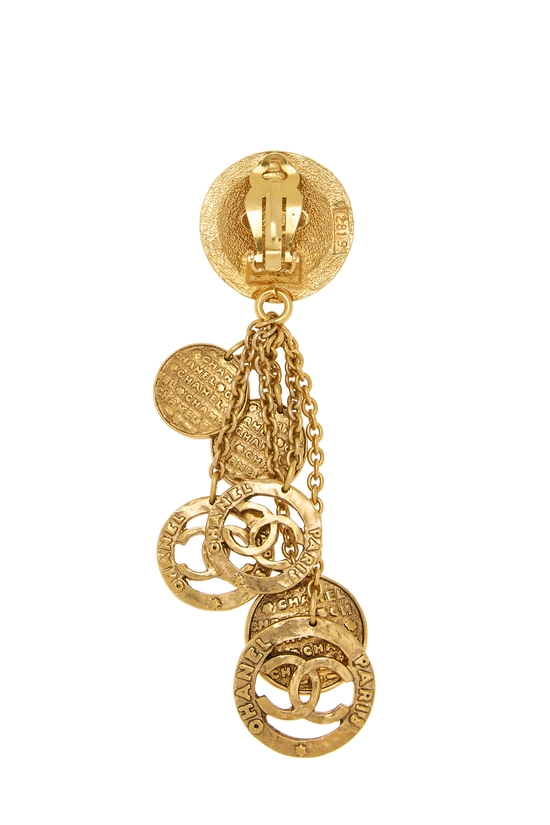 Gold 'CC' Medallion Dangle Drop Earrings, , large image number 1