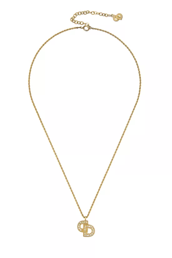 Gold & Crystal 'CD' Necklace, , large image number 0
