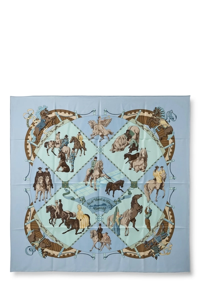 Blue & Multicolor 'Mus&eacute;e Vivant du Cheval Chantilly' Silk Scarf 90