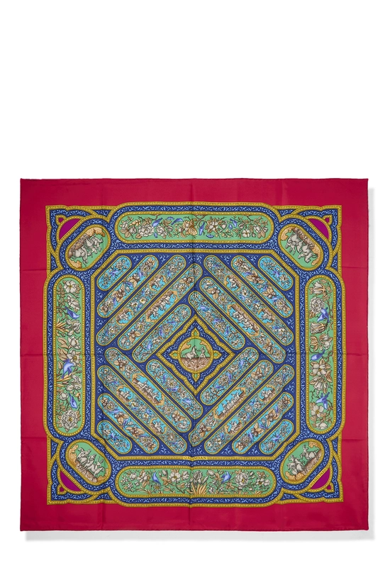 Red & Multicolor 'Qalamdan' Silk Scarf 90, , large image number 0