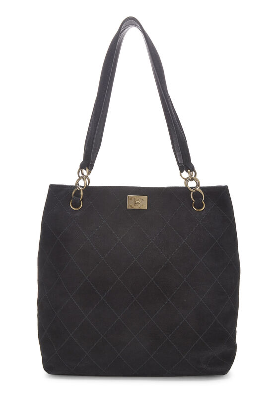 Black Quilted Suede Tote