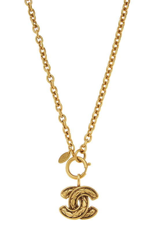 Gold Quilted 'CC' Necklace Small, , large image number 1
