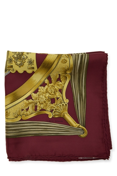 Burgundy & Multicolor 'Etriers' Silk Scarf 90, , large