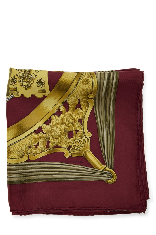 Burgundy & Multicolor 'Etriers' Silk Scarf 90, , large image number 1