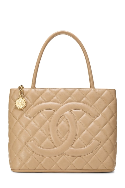 Chanel Beige Quilted Caviar Medallion Tote