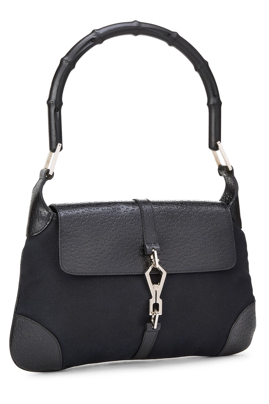 Black Canvas Bamboo Shoulder Bag, , large image number 1