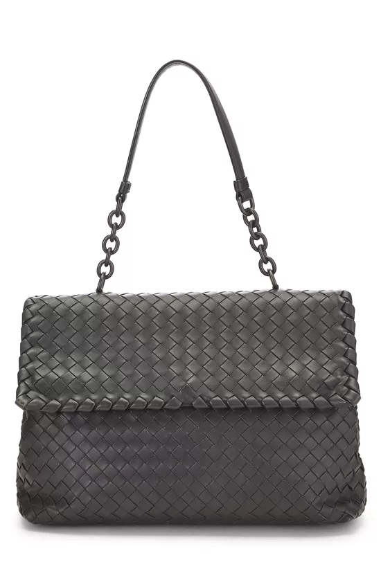 Grey Intrecciato Leather Olimpia Shoulder Bag Medium, , large image number 0