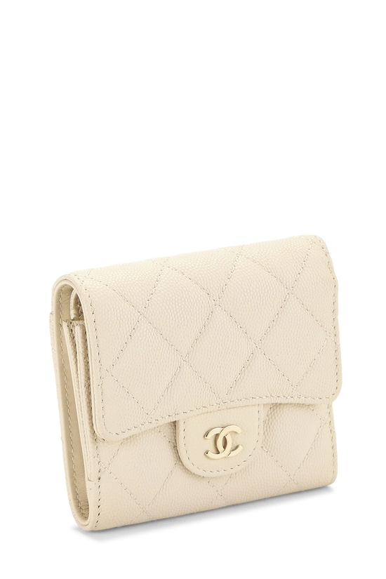 Cream Caviar Classic Flap Compact Wallet, , large image number 1