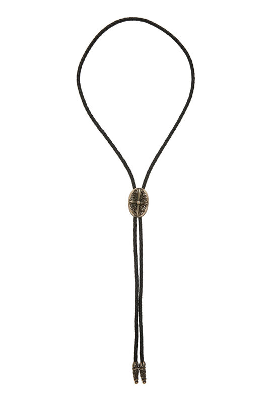 Black Leather & Sterling Silver Cross Bolo Tie, , large image number 0