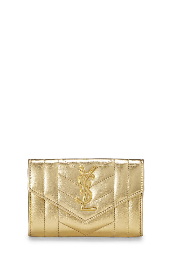 Gold Metallic Leather Compact Wallet, , large image number 0