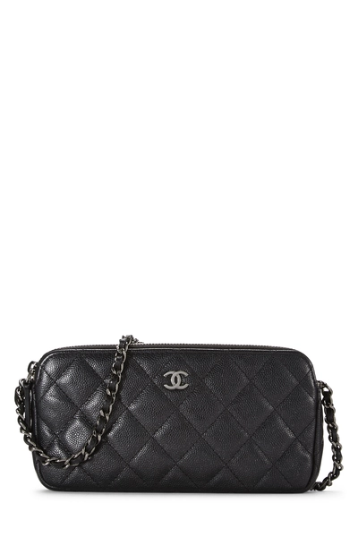 Chanel Black Quilted Caviar Double Zip Clutch
