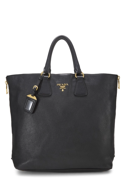 Prada Black Vitello Daino Side Zip Tote Large
