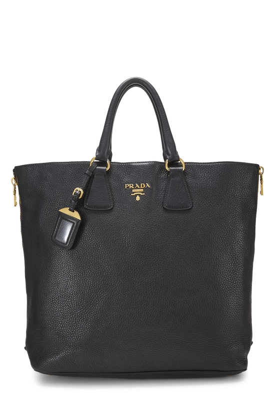 Black Vitello Daino Side Zip Tote Large, , large image number 0