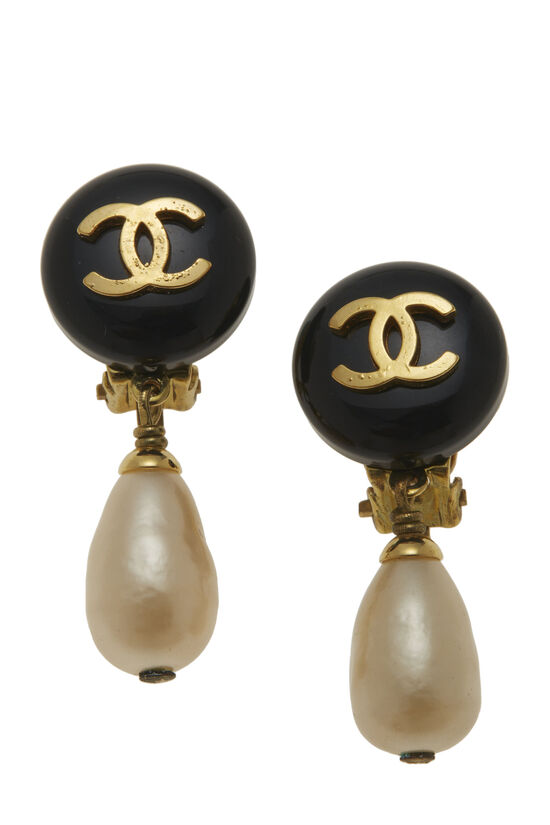 Black & Faux Pearl Dangle Earrings
