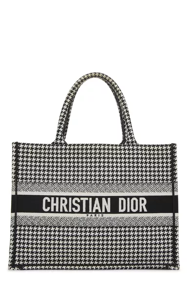 Black Houndstooth Canvas Book Tote Medium