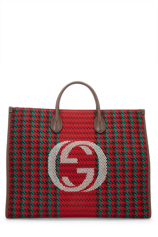 Red & Green Houndstooth GG Wool Tote , , large image number 0