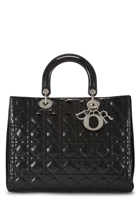 Black Cannage Quilted Patent Leather Lady Dior Large, , large image number 0