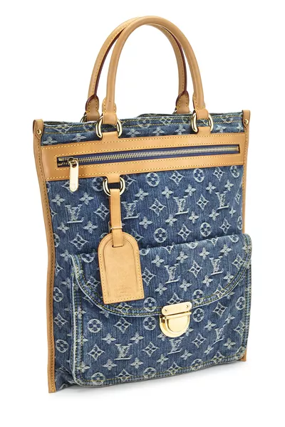 Blue Monogram Denim Flat Shopper, , large