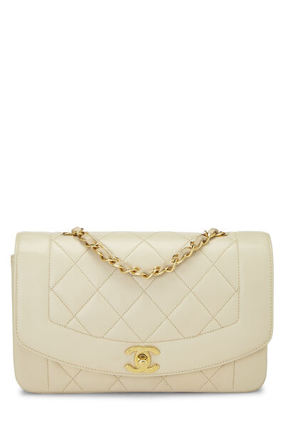 Beige Quilted Lambskin Diana Flap Small