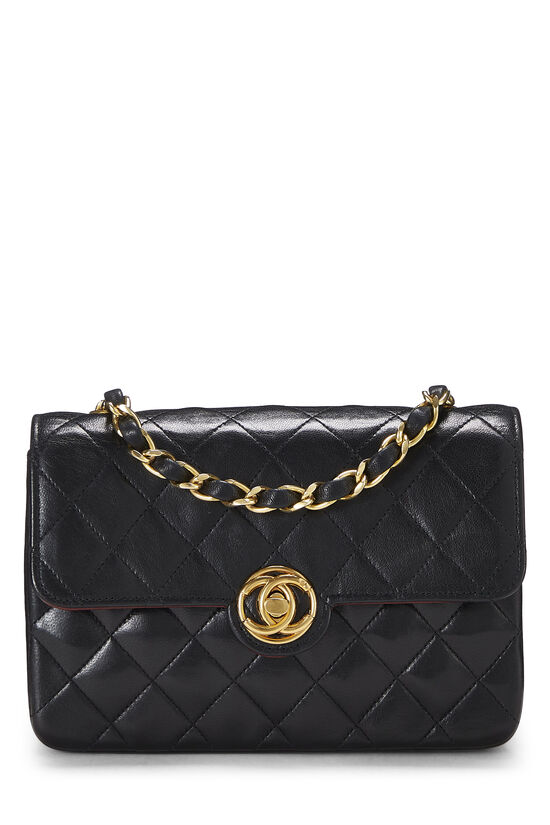 Black Quilted Lambskin Circle Lock Half Flap Mini, , large image number 0