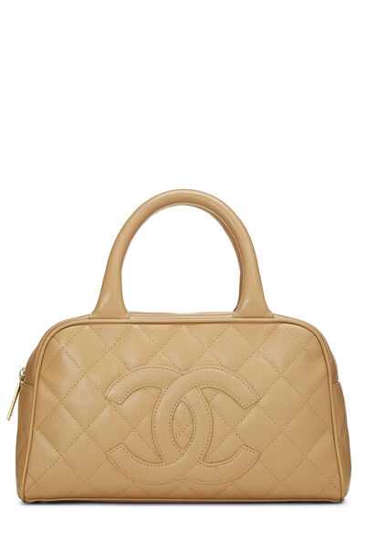 Beige Quilted Caviar Bowler Mini
