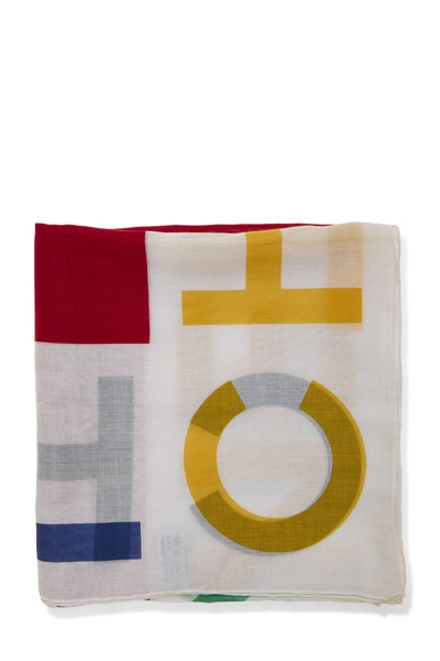 Multicolored 'CC' Cotton Scarf, , large