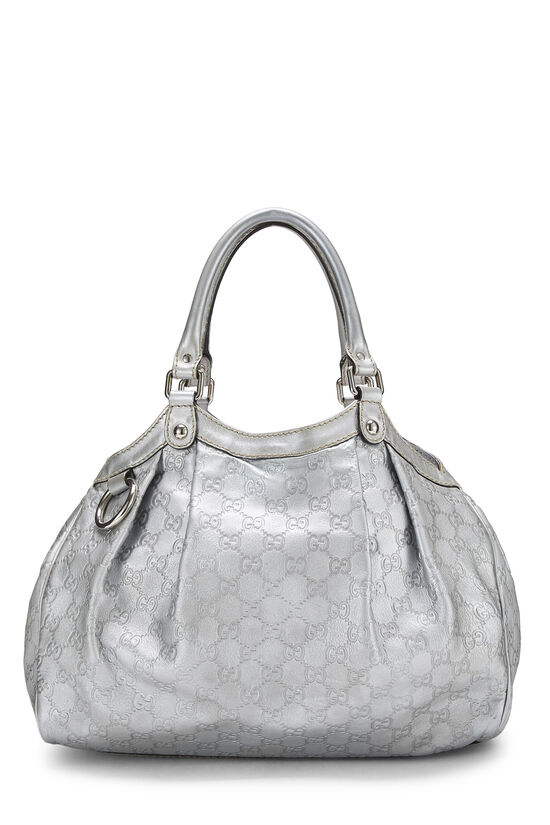 Metallic Silver Guccissima Leather Sukey Tote, , large image number 0