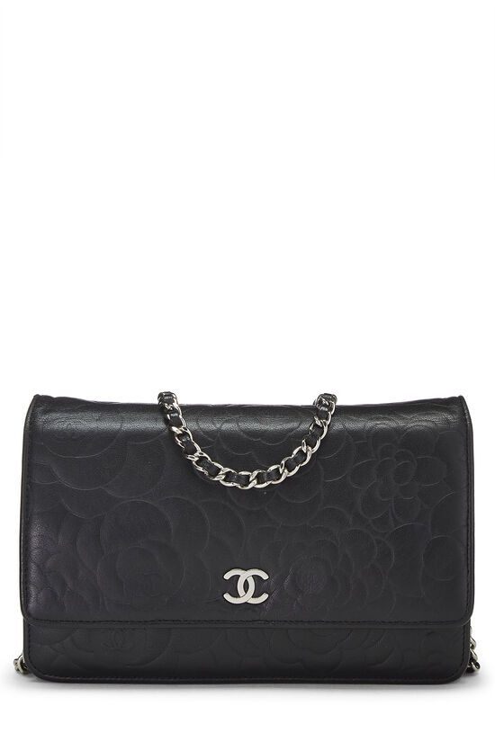 Black Lambskin Camellia Wallet on Chain (WOC), , large image number 0