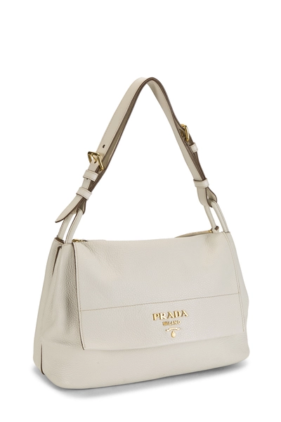White Vitello Daino Shoulder Bag, , large