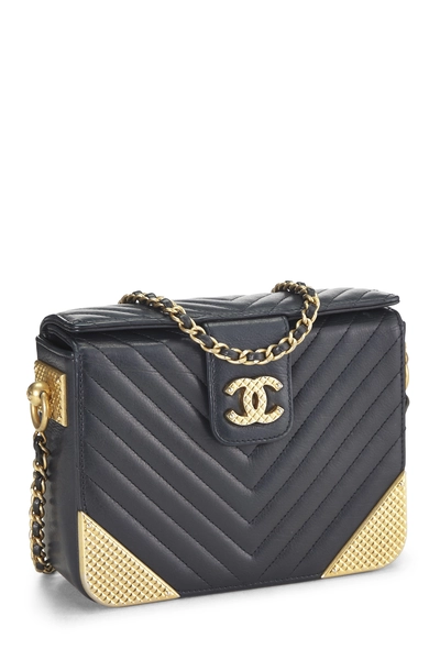 Paris-Cosmopolite Black Chevron Calfskin Rock the Corner Minaudiere, , large