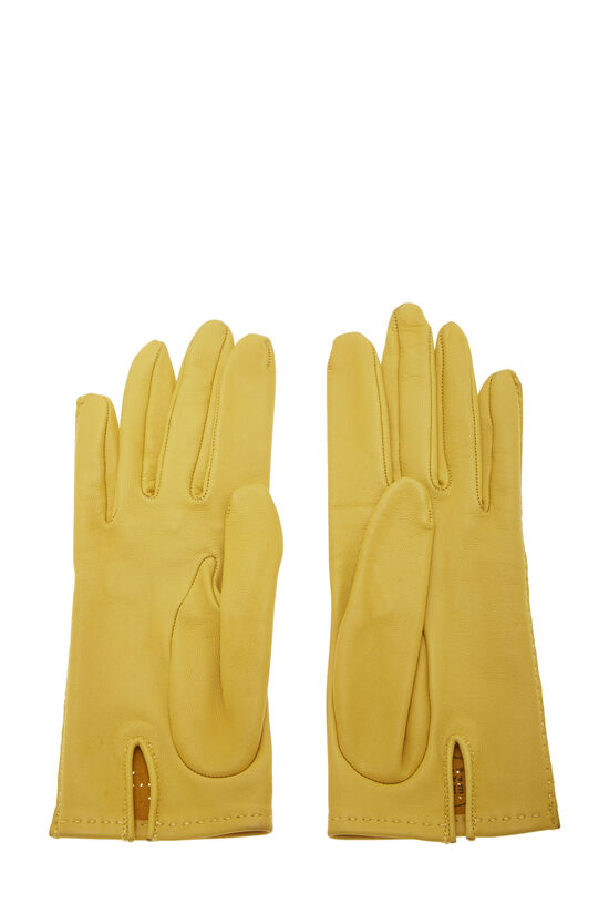 Yellow Perforated Lambskin Gloves, , large image number 1
