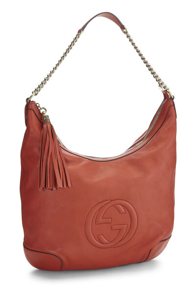 Orange Leather Soho Chain Hobo Large, , large