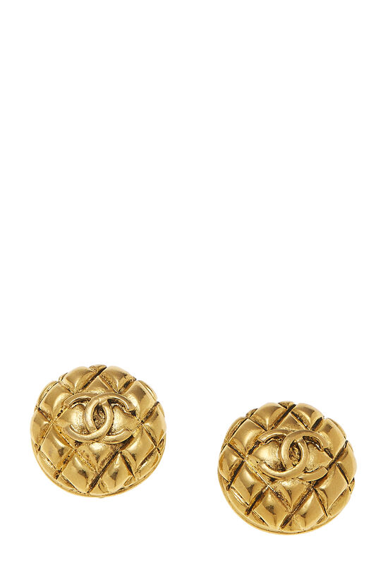 Gold Quilted 'CC' Round Earrings Small , , large image number 1