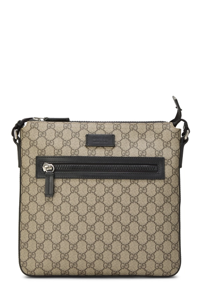 Gucci Black GG Supreme Canvas Zip Pocket Flat Messenger
