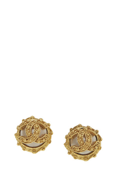 Gold & Faux Pearl 'CC' Earrings