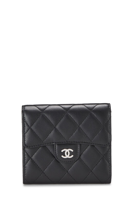 Black Quilted Lambskin Flap Wallet