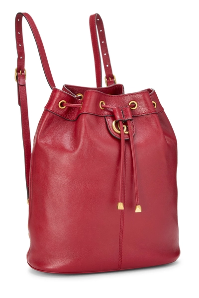 Red Leather Rebelle Bucket Backpack, , large