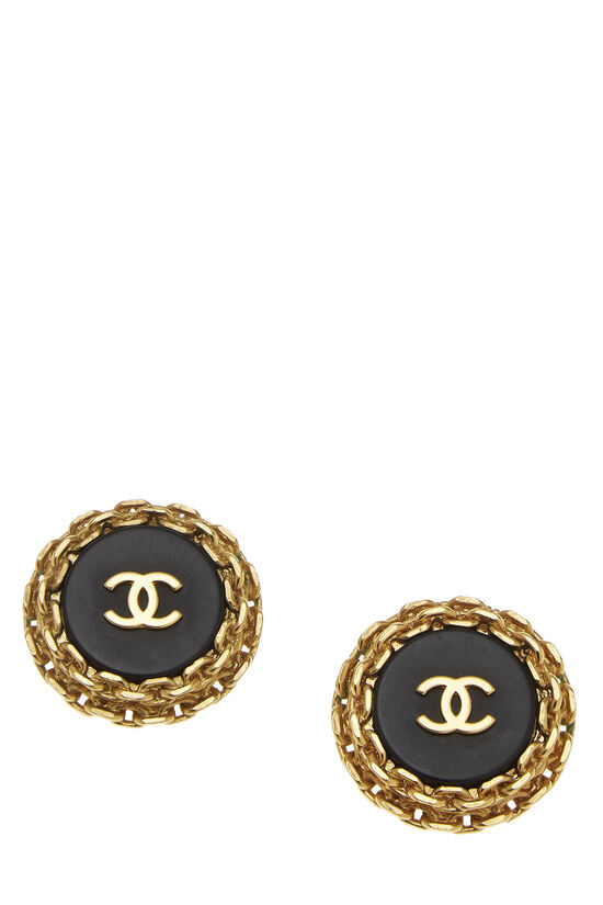 Black & Gold 'CC' Chain Edge Earrings, , large image number 0