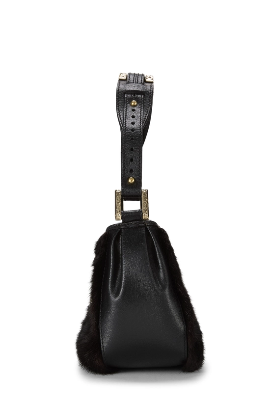 Black Fur Logo Flap Baguette, , large image number 2