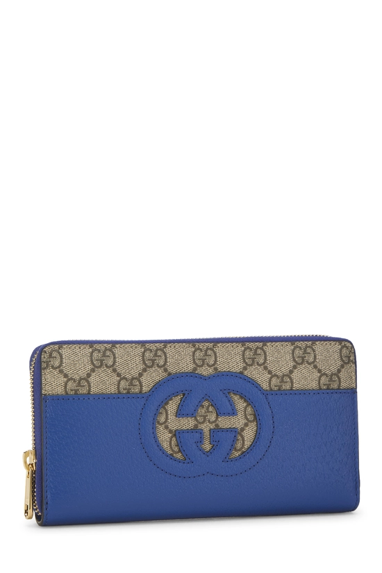 Pre-Owned Blue Leather Interlocking GG Zip Around Wallet QFA1CH1LBB00A