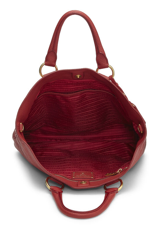 Prada Saffiano Double Red Leather Large Shoulder Tote Handbag
