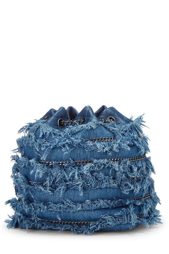 Blue Denim Fringe Bucket Bag, , large image number 4