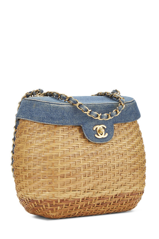 Blue Denim & Natural Wicker Basket Bag, , large image number 1