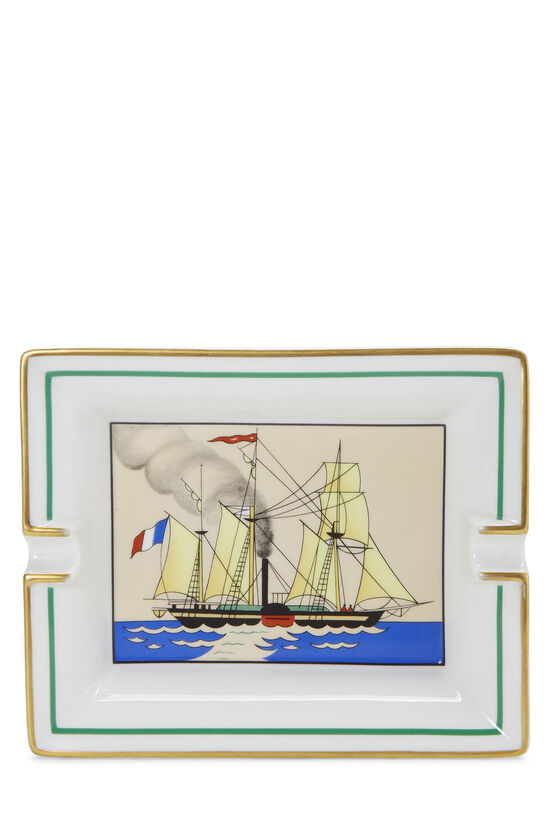 White & Multicolor Porcelain Ship Ashtray, , large image number 1
