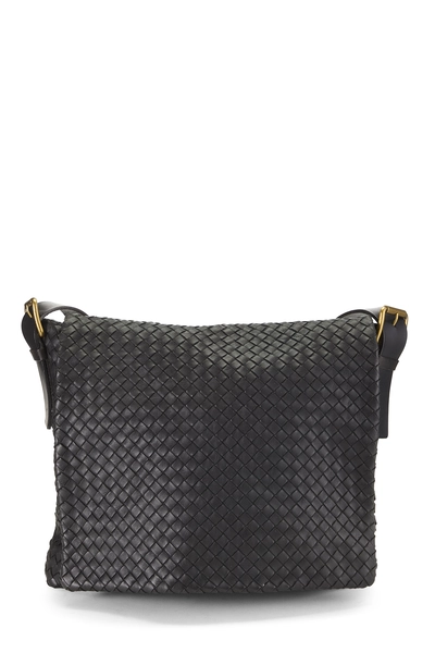 Black Intrecciato Flat Messenger Bag