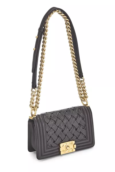 Black Woven Lambskin Chateau Boy Small, , large