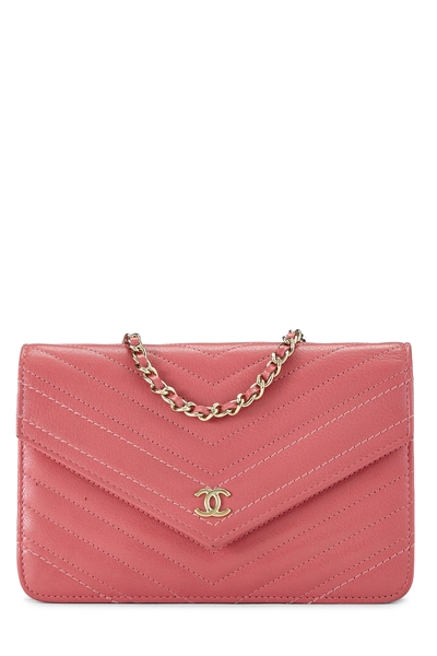 Pink Lambskin Chevron Wallet on Chain (WOC)