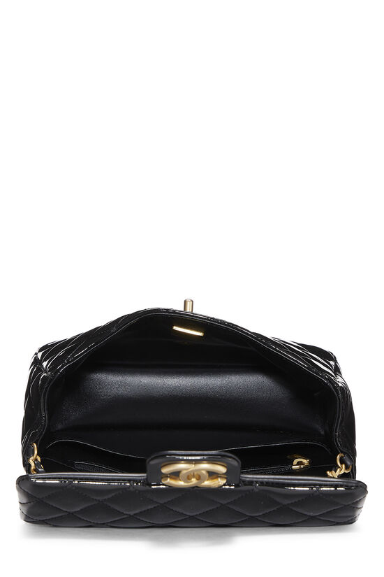 Chanel School Memory Square Top Handle Flap Bag Black Patent Leather  Antique Gold Hardware