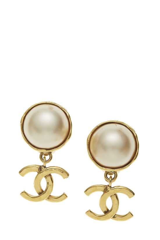 1995 CC faux-pearl drop earrings